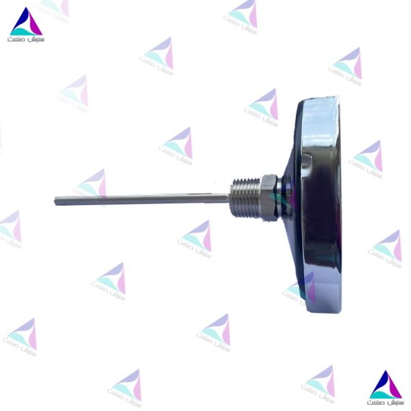ترمومتر 160 درجه دنده از پشت برنجی صفحه 100 میلیمتر دنباله 10 سانتیمتر
