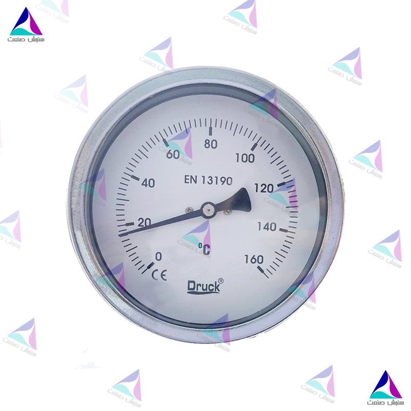 ترمومتر 160 درجه دنده از پشت برنجی صفحه 100 میلیمتر دنباله 10 سانتیمتر